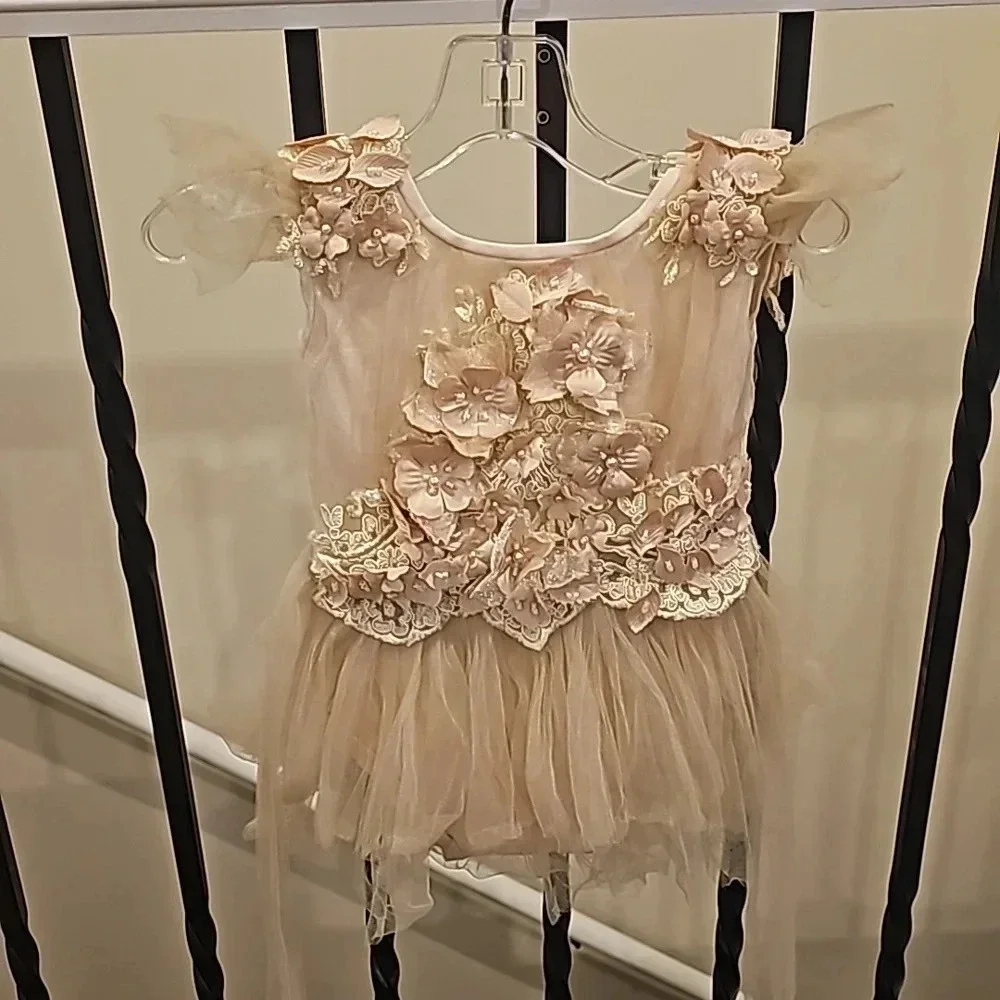 High-Low Tulle Dress with 3D Flower Lace Top